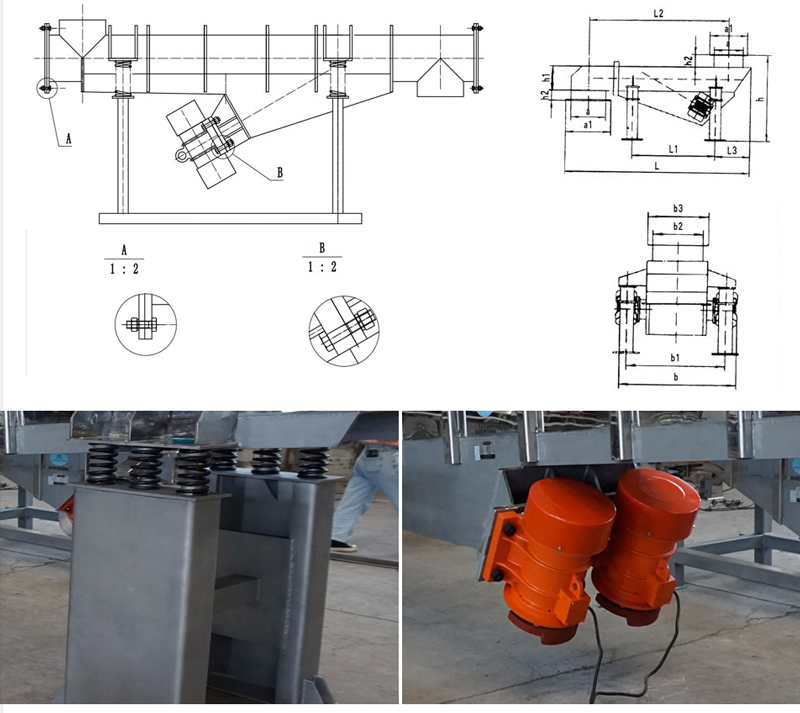 振動(dòng)輸送機(jī)外形尺寸：整機(jī)長度：1310-6000整機(jī)高度：120-220整機(jī)寬度：490-800