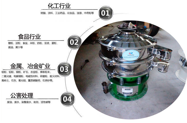 面粉振動(dòng)篩粉機(jī)適用于化工，食品，金屬、冶金，公害處理等行業(yè)